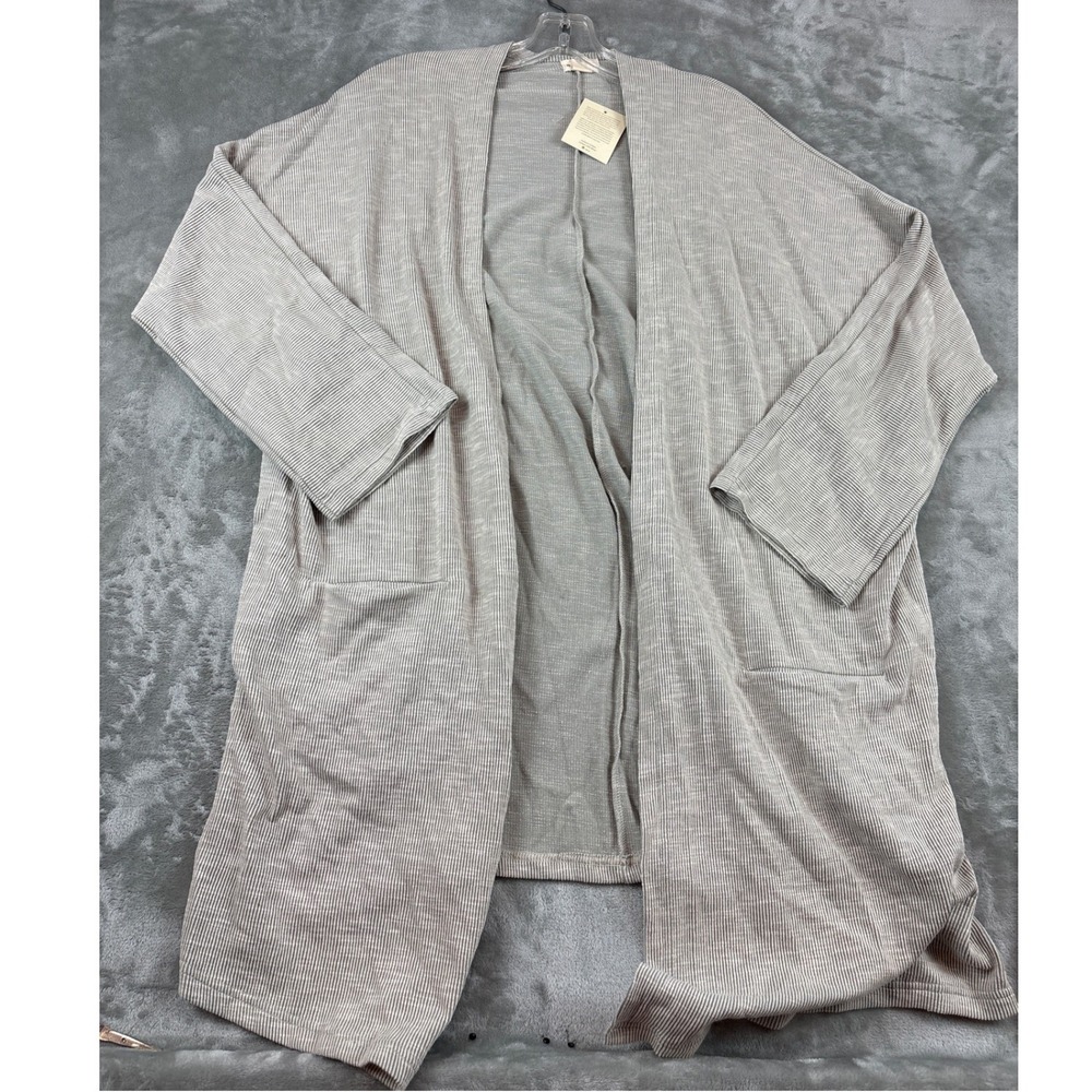 DONNI. Rib Long Cardigan Open Front Duster Oatmeal Grey OSFA New